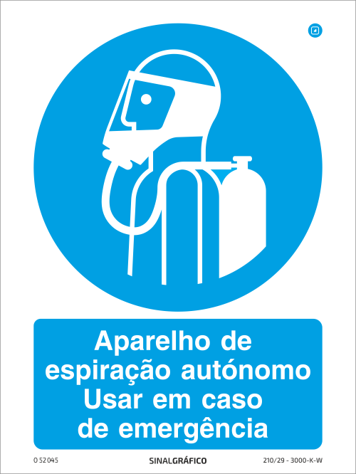 Placa de Sinalética -  Aparelho de respiração autónomo. Usar em caso de emergência