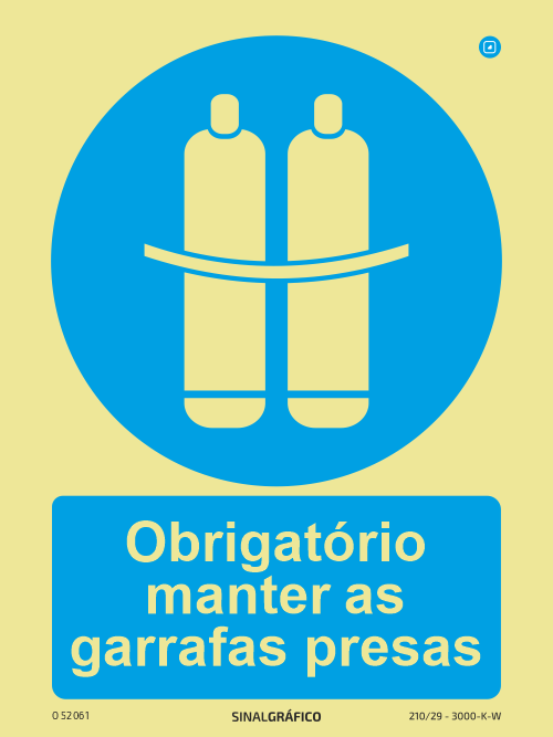 Placa de Sinalética -  Obrigatório manter as garrafas presas
