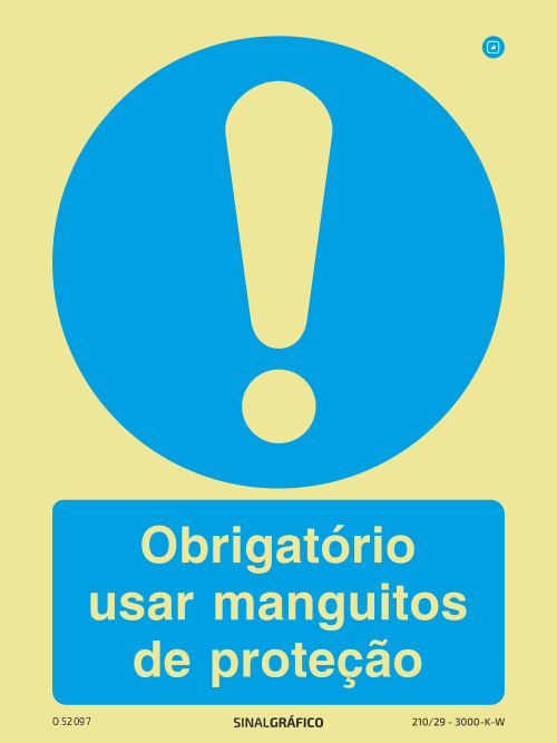Placa de Sinalética - Obrigatório - Usar manguitos de proteção
