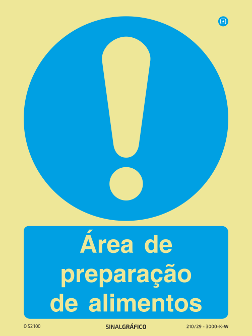 Placa de Sinalética - Obrigatório ter atenção - Área de preparação de alimentos