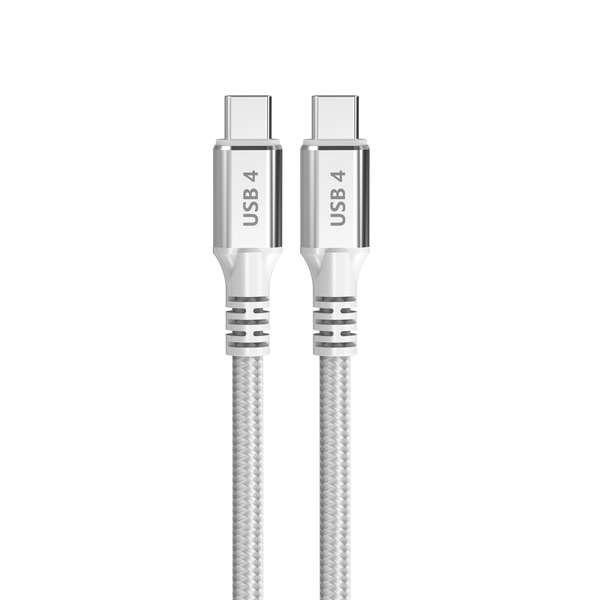 Cabo USB 4 DCU Tecnologic Tipo C para USB Tipo C - 1.5m - Carga Rápida de 240W e Transferência de Dados de 40G - Cor Branco