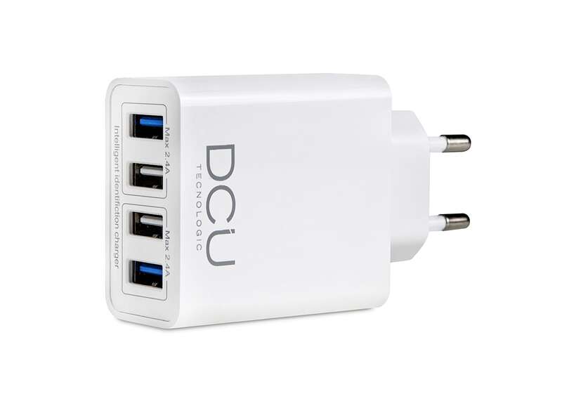 Carregador Inteligente DCU Tecnologic 4 Portas USB - Carga Rápida para até 4 Dispositivos Simultaneamente - Cor Branco