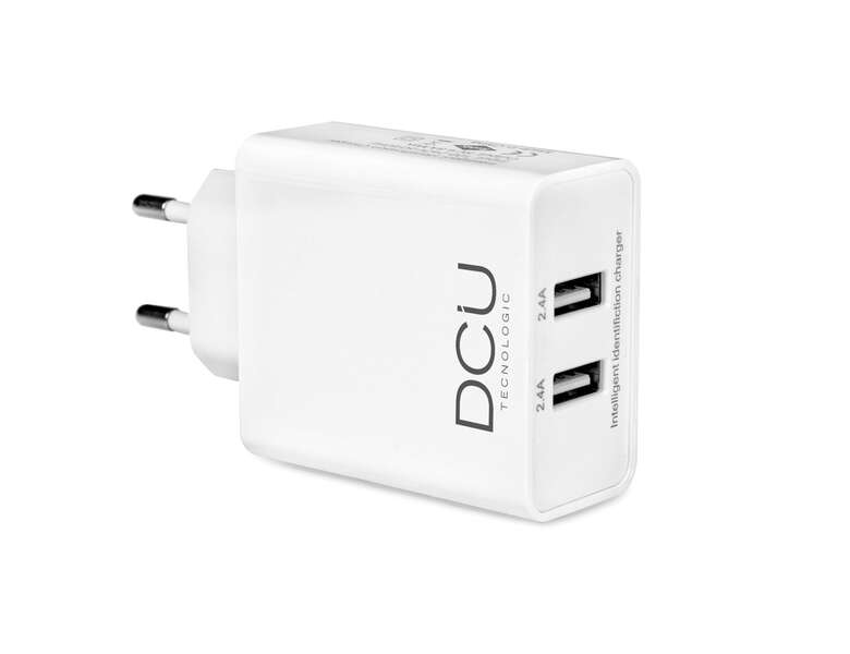 Carregador Compacto DCU Tecnologic 2xUSB - Carrega Dois Dispositivos Simultaneamente - Portas USB de 5V Cada uma 2.4A + 2.4A - Cor Branco