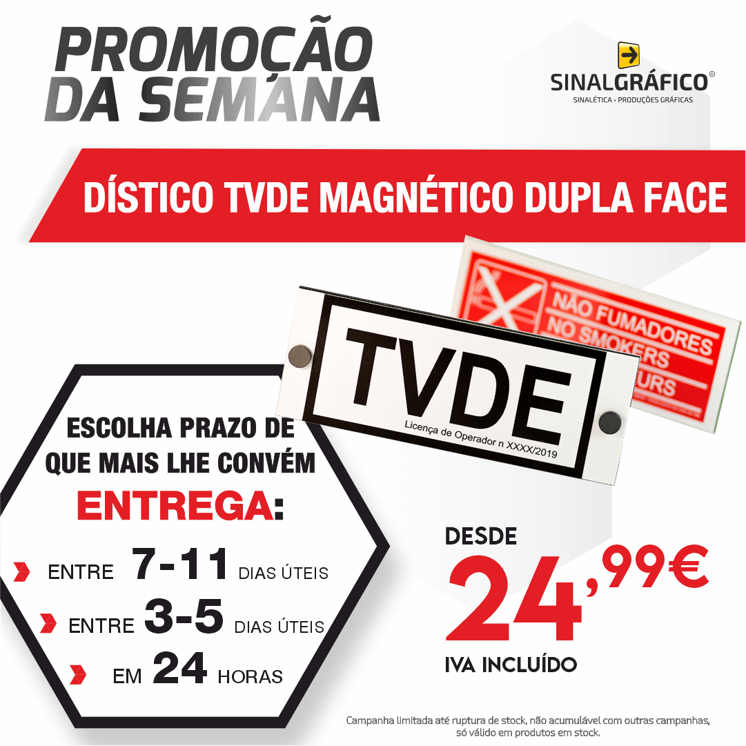 Dístico TVDE Magnético Dupla Face Criaconsensos - Serviços Gráficos e Publicidade