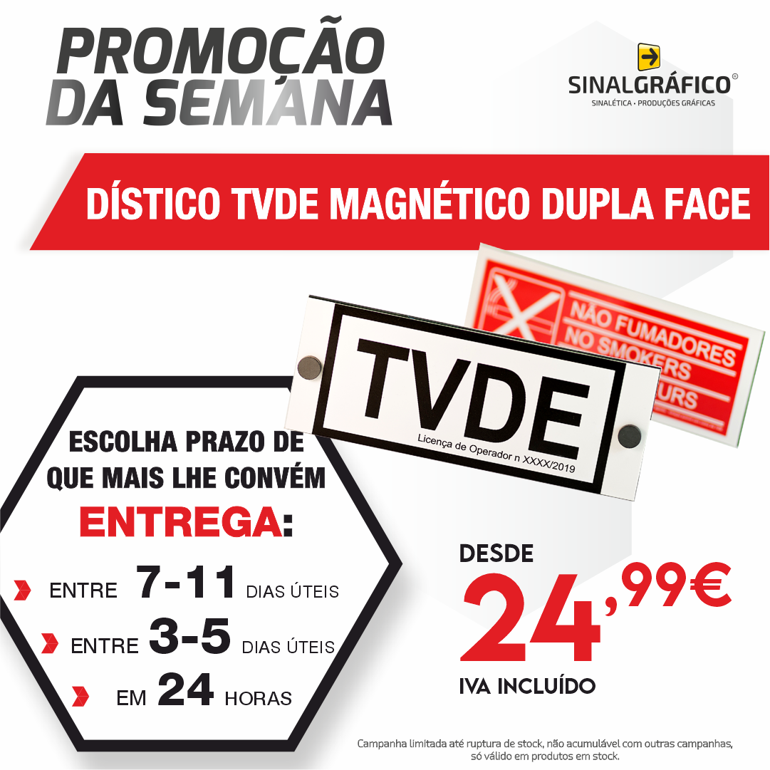 Dístico TVDE Magnético Dupla Face (Campanha: Pague 1, Leve 2)