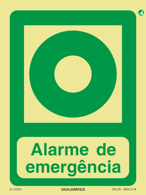 Placa de sinalética fotoluminescente - Alarme de emergência