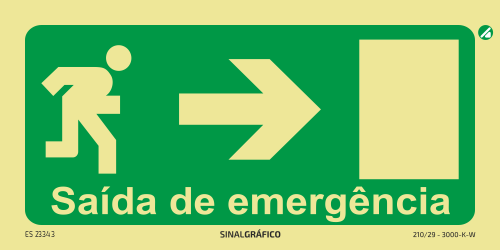 Placa de sinalética - Porta de emergência à direita →
