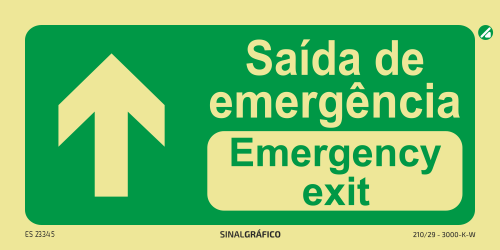 Placa de sinalética - Saída de emergência em frente PT/ENG ↑