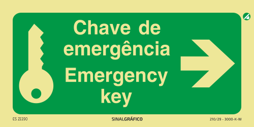 Placa de sinalética - Chave de emergência à direita - Emergency Key to the right PT/ENG →