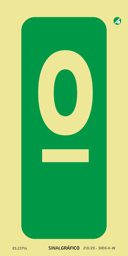 Placa de sinalética fotoluminescente - Símbolo de abreviatura de número º (vertical)
