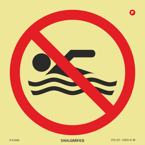 Placa de sinalética - Proibido nadar