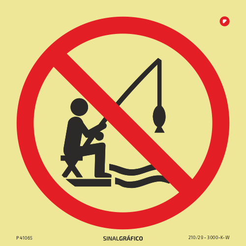Placa de sinalética fotoluminescente - Proibido pescar