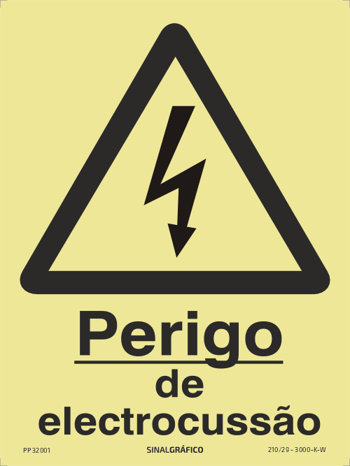 Placa de sinalética fotoluminescente – Perigo de eletrocussão