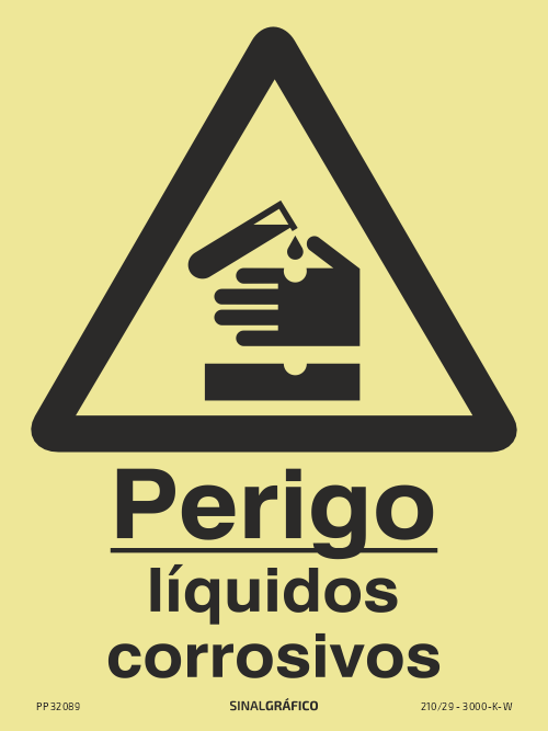 Placa de sinalética – Perigo líquidos corrosivos