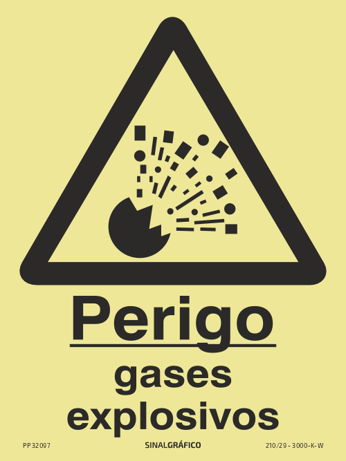 Placa de sinalética fotoluminescente – Perigo gases explosivos