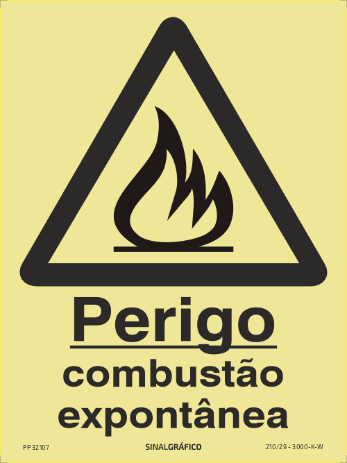Placa de sinalética – Perigo combustão espontânea