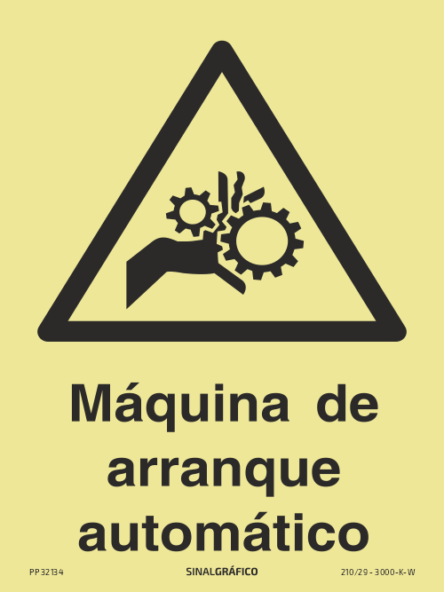 Placa de sinalética – Perigo máquina de arranque automático