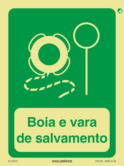 Placa de sinalética fotoluminescente - Boia e vara de salvamento Criaconsensos - Serviços Gráficos e Publicidade