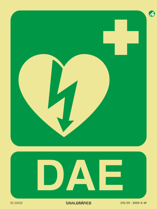 Placa de sinalética fotoluminescente - DAE (Desfibrilhação Automática Externa) Criaconsensos - Serviços Gráficos e Publicidade