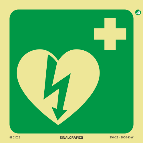 Placa de sinalética fotoluminescente - Desfibrilhador DAE Criaconsensos - Serviços Gráficos e Publicidade