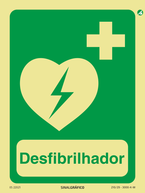 Placa de sinalética fotoluminescente - Desfribilhador Criaconsensos - Serviços Gráficos e Publicidade