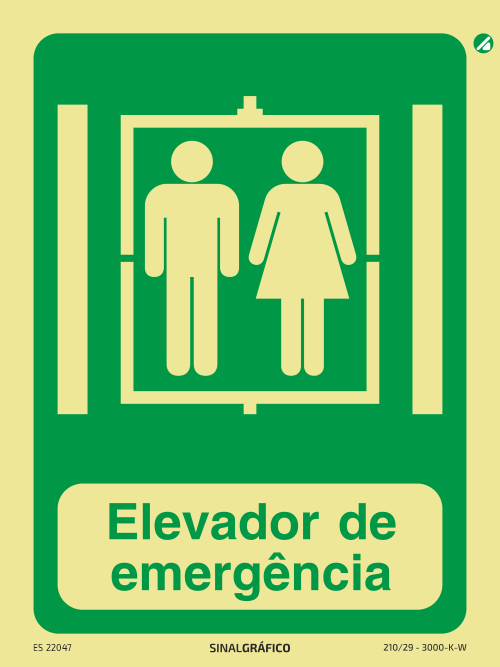 Placa de sinalética fotoluminescente - Elevador de emergência Criaconsensos - Serviços Gráficos e Publicidade