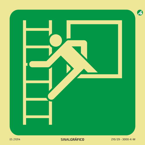 Placa de sinalética fotoluminescente - Escada de evacuação à esquerda Criaconsensos - Serviços Gráficos e Publicidade