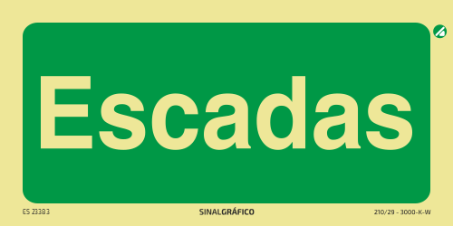 Placa de sinalética fotoluminescente - Indicação de Escadas Criaconsensos - Serviços Gráficos e Publicidade