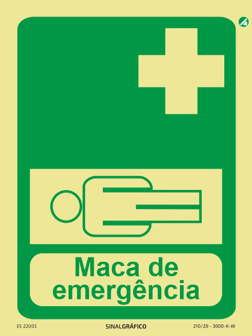 Placa de sinalética fotoluminescente - Maca de emergência Criaconsensos - Serviços Gráficos e Publicidade