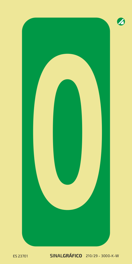 Placa de sinalética fotoluminescente - Número 0 (vertical) Criaconsensos - Serviços Gráficos e Publicidade