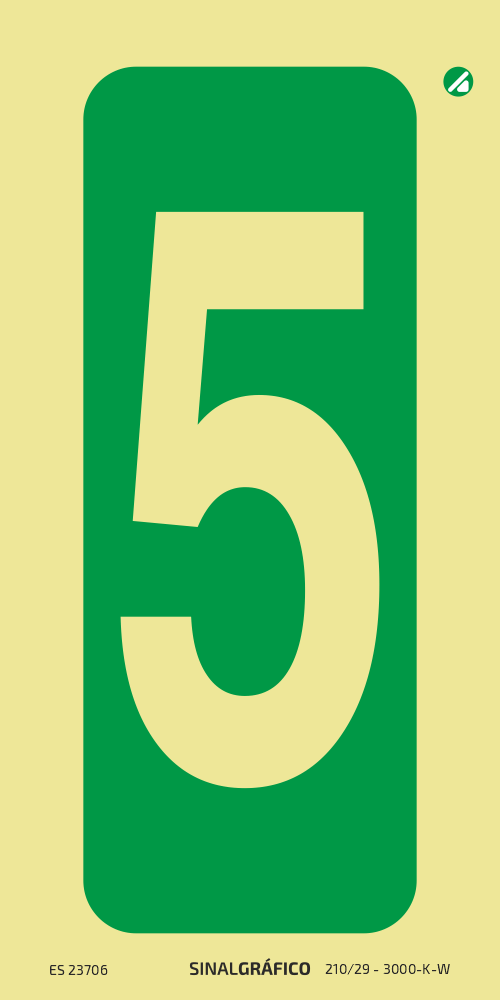 Placa de sinalética fotoluminescente - Número 5 (vertical) Criaconsensos - Serviços Gráficos e Publicidade