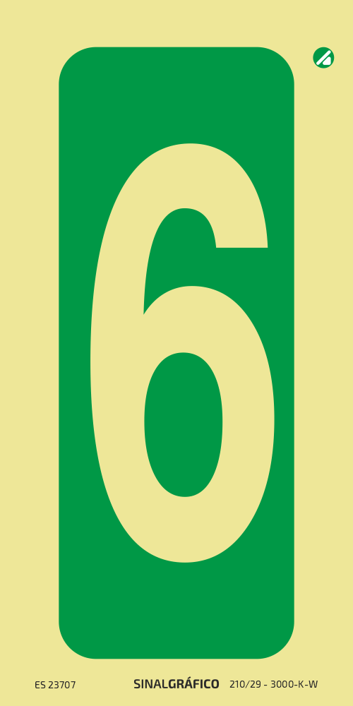 Placa de sinalética fotoluminescente - Número 6 (vertical) Criaconsensos - Serviços Gráficos e Publicidade