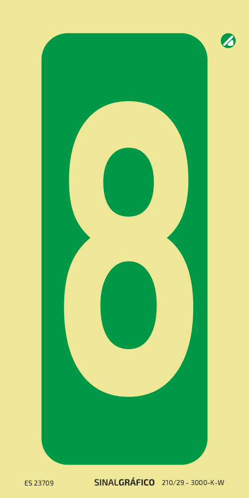 Placa de sinalética fotoluminescente - Número 8 (vertical) Criaconsensos - Serviços Gráficos e Publicidade