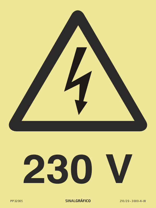 Placa de sinalética fotoluminescente – Perigo 230V Criaconsensos - Serviços Gráficos e Publicidade