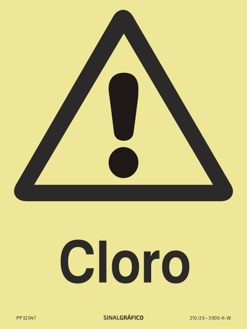 Placa de sinalética fotoluminescente – Perigo Cloro Criaconsensos - Serviços Gráficos e Publicidade