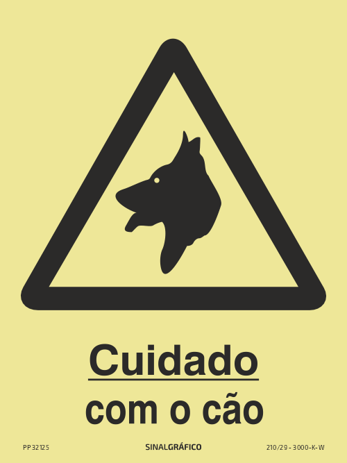 Placa de sinalética fotoluminescente – Perigo - Cuidado com o cão Criaconsensos - Serviços Gráficos e Publicidade