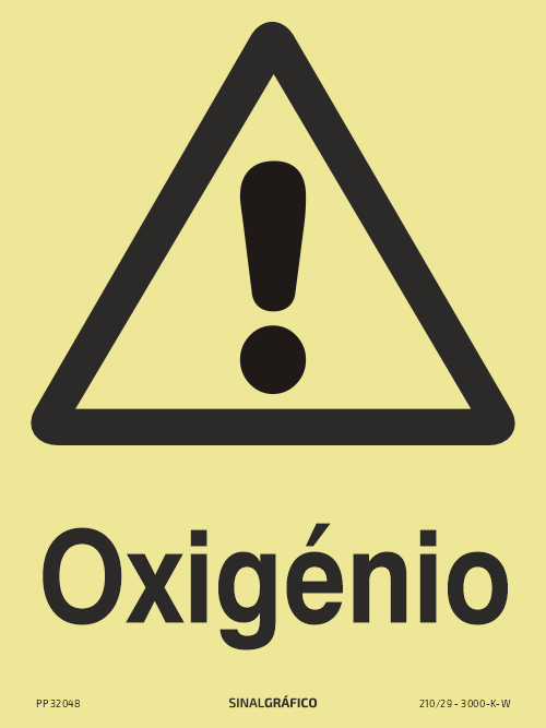 Placa de sinalética fotoluminescente – Perigo Oxigénio Criaconsensos - Serviços Gráficos e Publicidade