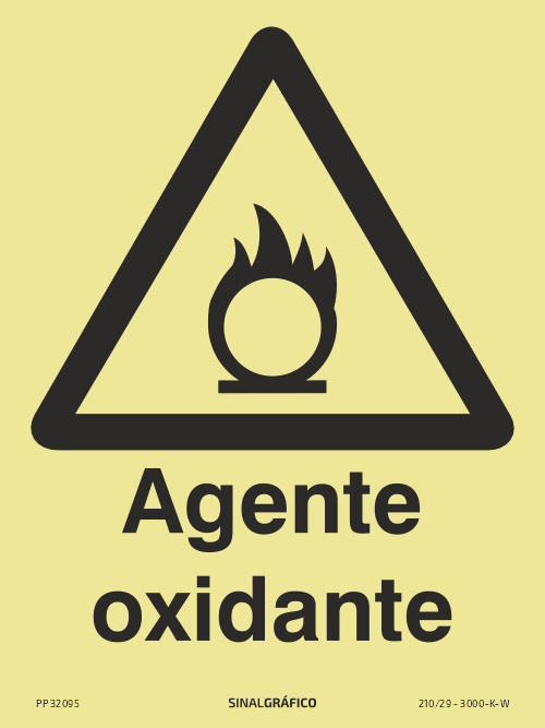 Placa de sinalética fotoluminescente – Perigo agente oxidante Criaconsensos - Serviços Gráficos e Publicidade