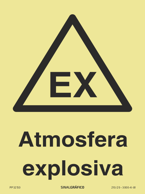 Placa de sinalética fotoluminescente – Perigo atmosfera explosiva Criaconsensos - Serviços Gráficos e Publicidade