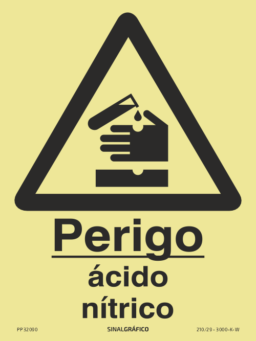 Placa de sinalética fotoluminescente – Perigo ácido nítrico Criaconsensos - Serviços Gráficos e Publicidade