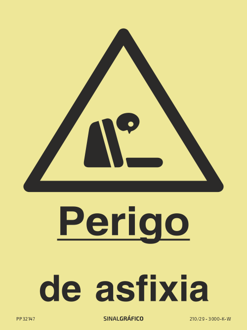 Placa de sinalética fotoluminescente – Perigo de asfixia Criaconsensos - Serviços Gráficos e Publicidade