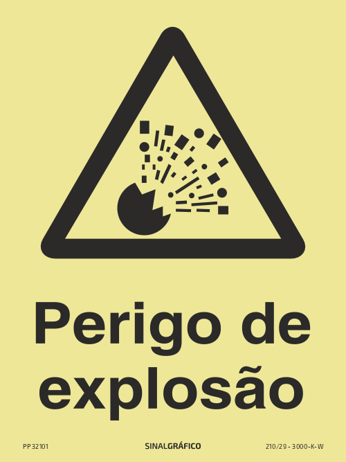 Placa de sinalética fotoluminescente – Perigo de explosão Criaconsensos - Serviços Gráficos e Publicidade