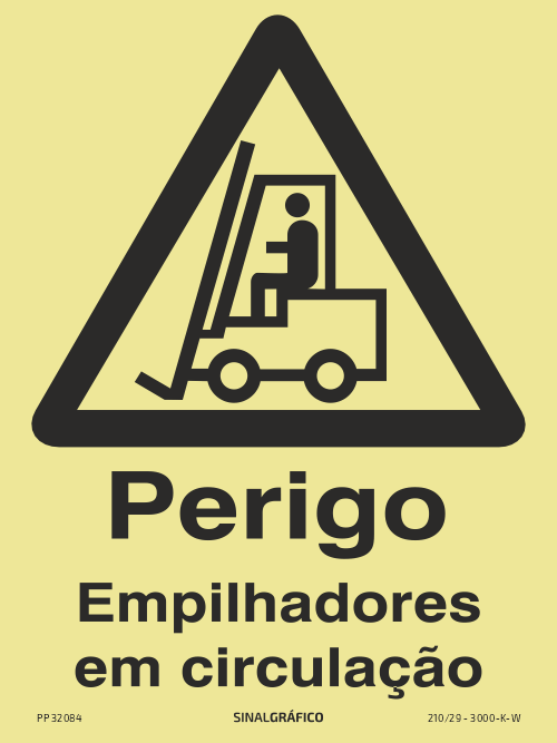 Placa de sinalética fotoluminescente – Perigo empilhadores em circulação Criaconsensos - Serviços Gráficos e Publicidade