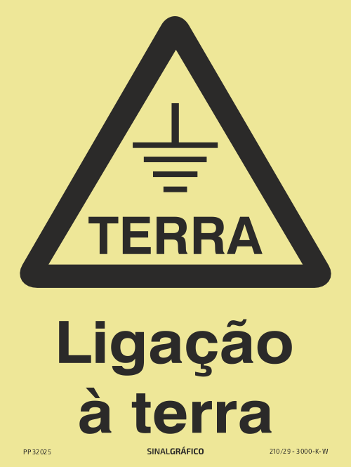 Placa de sinalética fotoluminescente – Perigo ligação à terra Criaconsensos - Serviços Gráficos e Publicidade