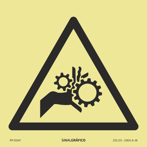 Placa de sinalética fotoluminescente – Perigo máquina de arranque automático Criaconsensos - Serviços Gráficos e Publicidade