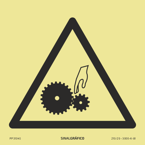 Placa de sinalética fotoluminescente –Perigo máquinas em movimento Criaconsensos - Serviços Gráficos e Publicidade