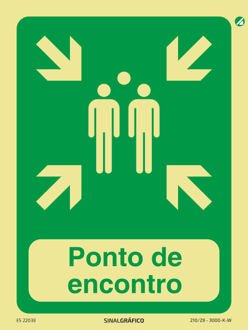 Placa de sinalética fotoluminescente - Ponto de encontro - pictograma de grupo Criaconsensos - Serviços Gráficos e Publicidade