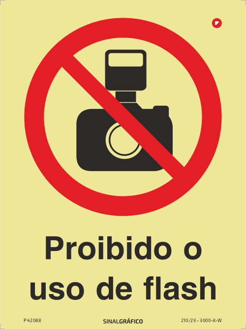 Placa de sinalética fotoluminescente - Proibido o uso de flash Criaconsensos - Serviços Gráficos e Publicidade