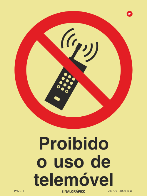 Placa de sinalética fotoluminescente - Proibido o uso de telemóvel Criaconsensos - Serviços Gráficos e Publicidade