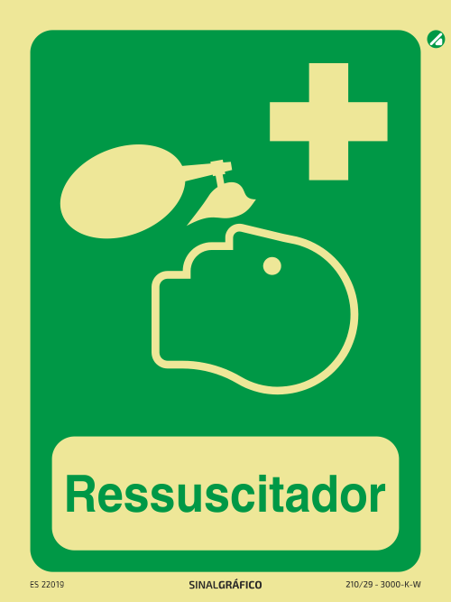 Placa de sinalética fotoluminescente - Ressuscitador Criaconsensos - Serviços Gráficos e Publicidade